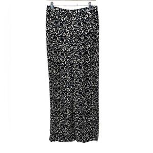 Club Monaco Abstract Print Wide Leg Pleated Front Trouser Pant - Black - size 2